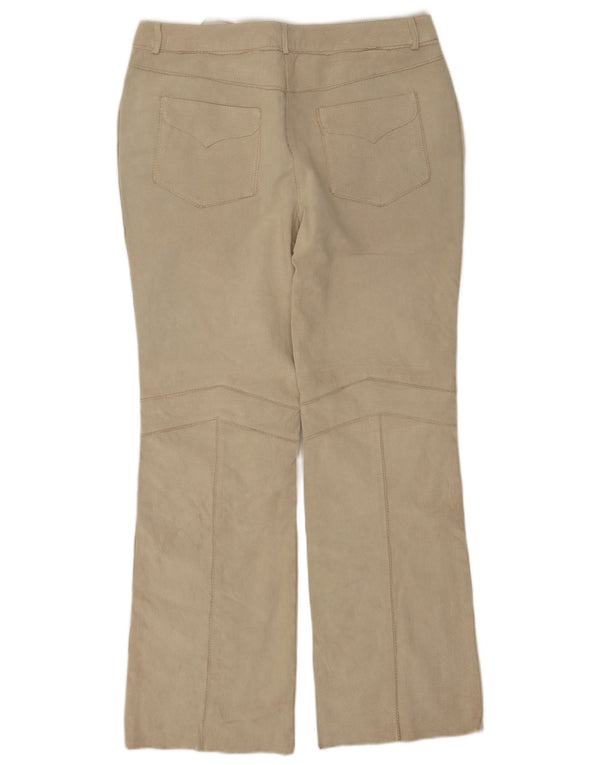 Pantaloni vintage in pelle scamosciata a vita alta da donna UK 20 2XL W34 L33 Pelle beige