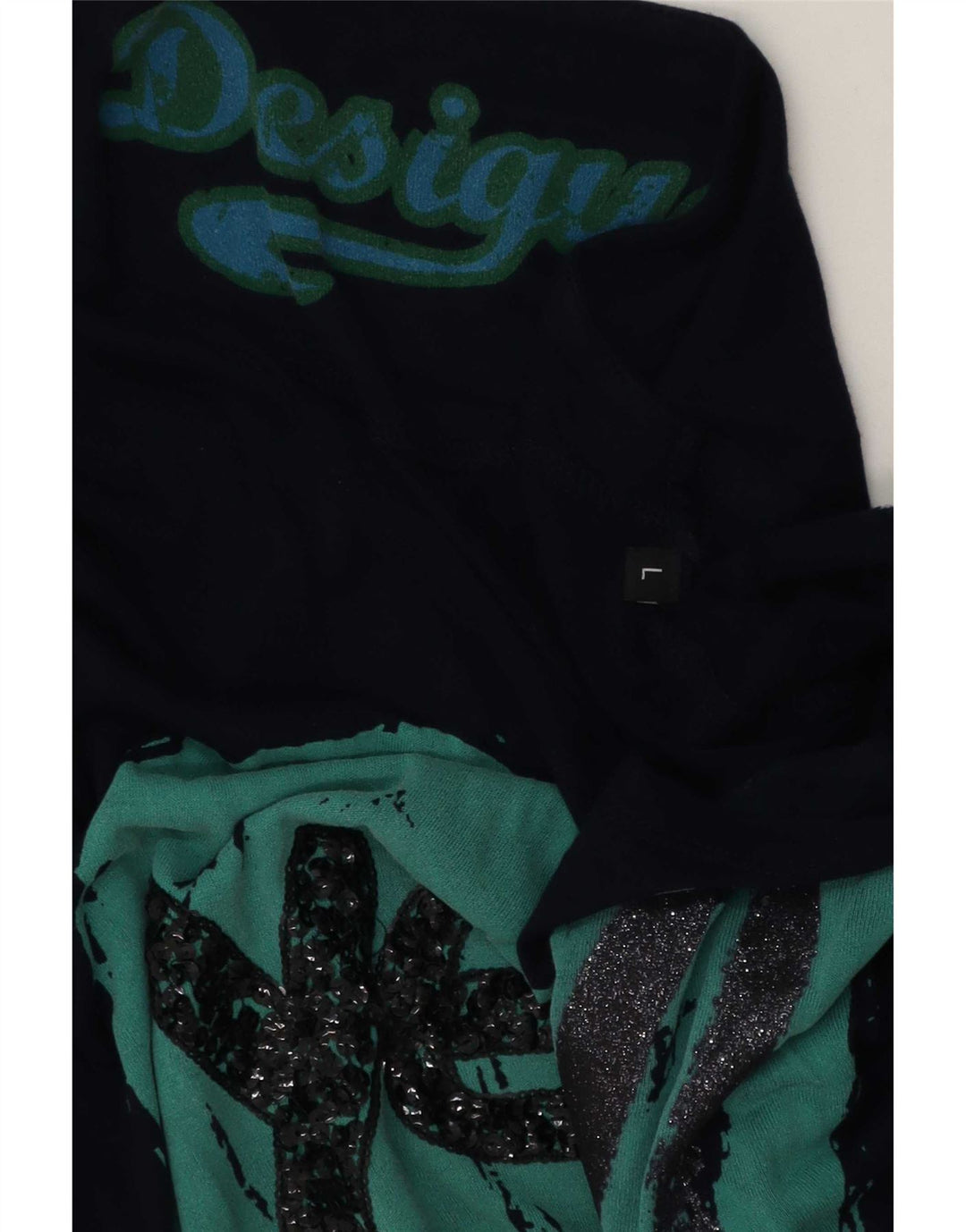 Desigual T-shirt grafica oversize da donna Top UK 16 Large Blu Navy