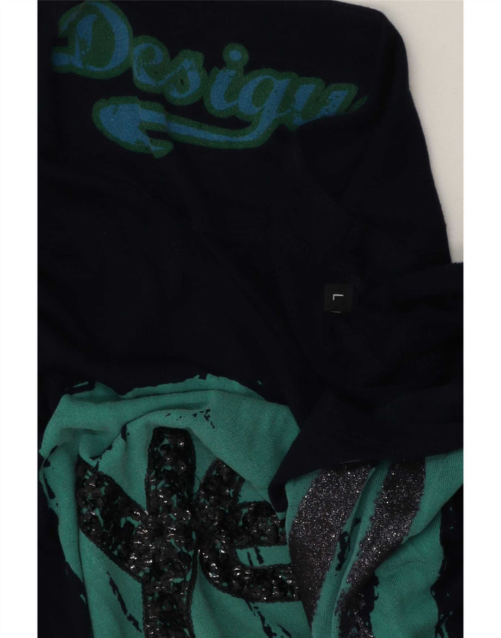 Desigual T-shirt grafica oversize da donna Top UK 16 Large Blu Navy