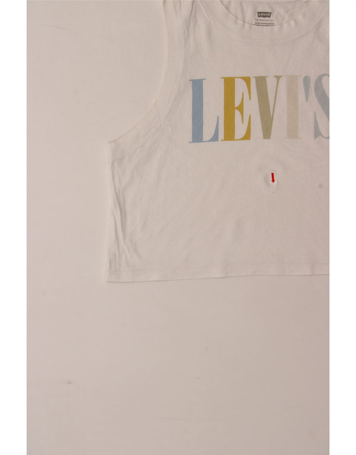 LEVI'S Womens Oversized Crop Graphic Vest Top UK 6 XS White Cotton Vintage Levi's and Second-Hand Levi's from Messina Hembry 