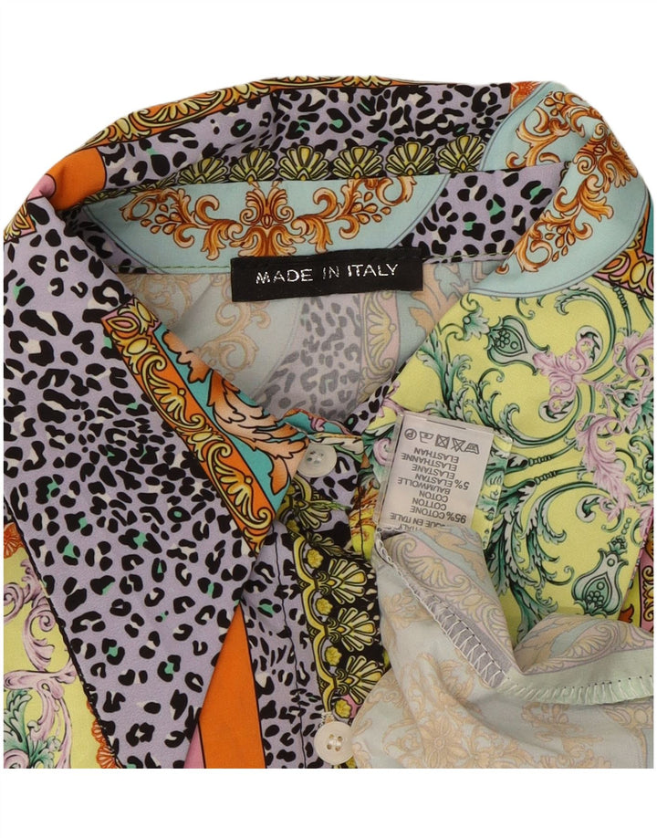 Camicetta camicia vintage da donna UK 14 cotone patchwork multicolore medio