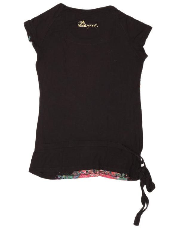 Desigual T-shirt grafica da donna Top UK 14 Large Black Floral