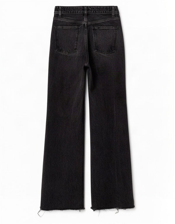 Jeans Zara da donna a vita alta effetto consumato a gamba larga EU 38 Small W28 L33 Grigio