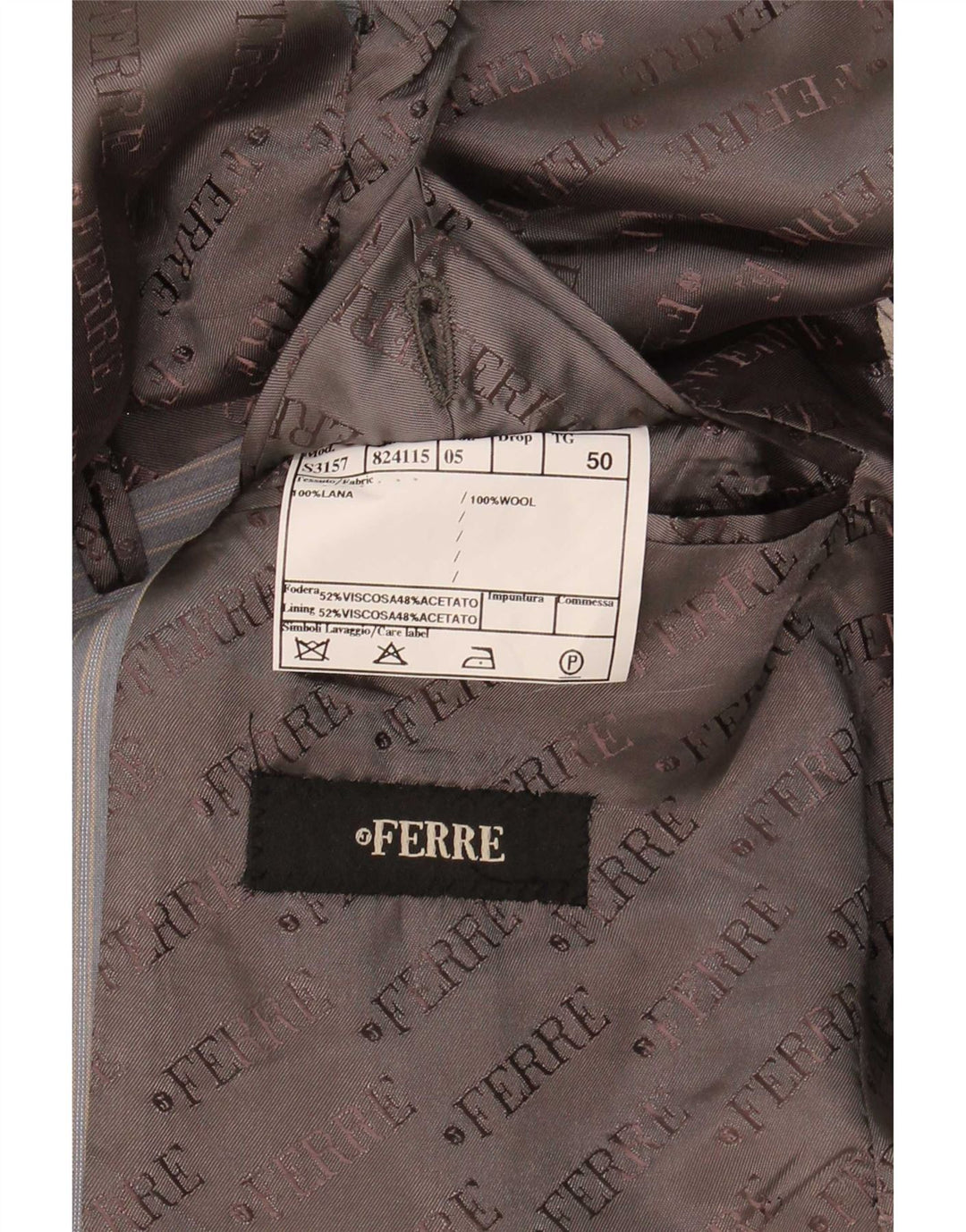 Abito da Uomo Ferre 3 Bottoni 2 Pezzi IT 50 Large W34 L33 Viscosa a Righe Grigie