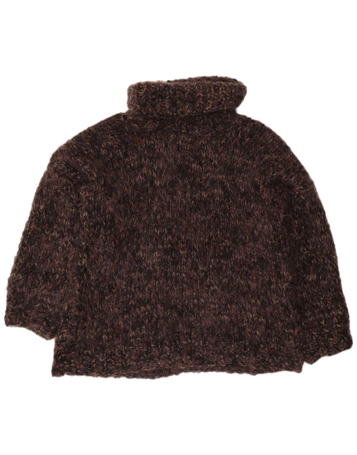 Maglione maglione oversize da donna VINTAGE con collo alto UK 22 3XL Marrone screziato