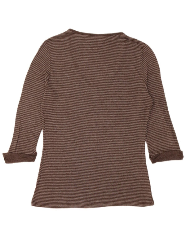 TOMMY HILFIGER Top da donna manica 3/4 UK 14 grandi righe marroni