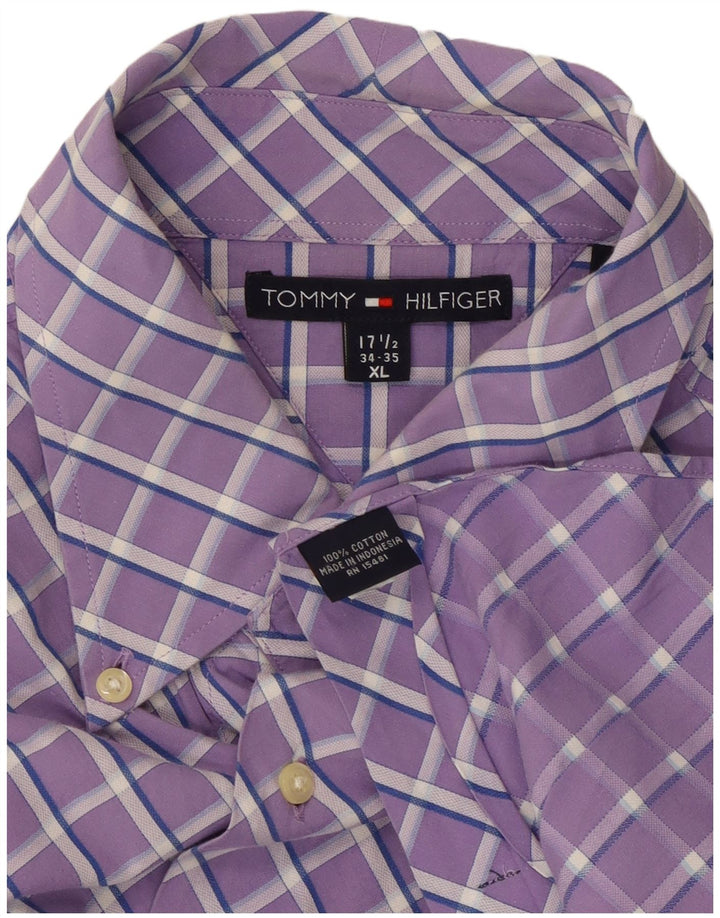 TOMMY HILFIGER Camicia da uomo Taglia 17 1/2 XL Cotone a quadri viola