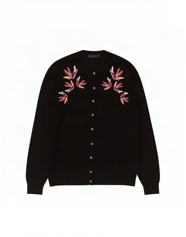 Maglione cardigan da donna Marks & Spencer UK 18 XL viscosa floreale nera