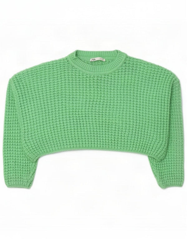 Zara Maglione corto girocollo oversize da donna UK 16 Large Verde