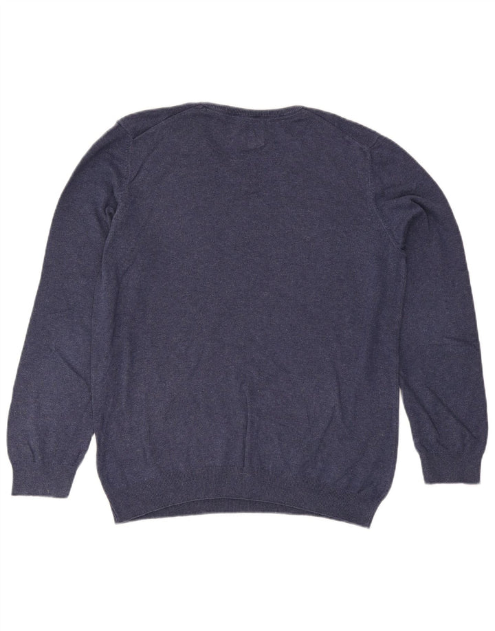 Maglione da uomo con scollo a V Mustang in cotone medio blu navy