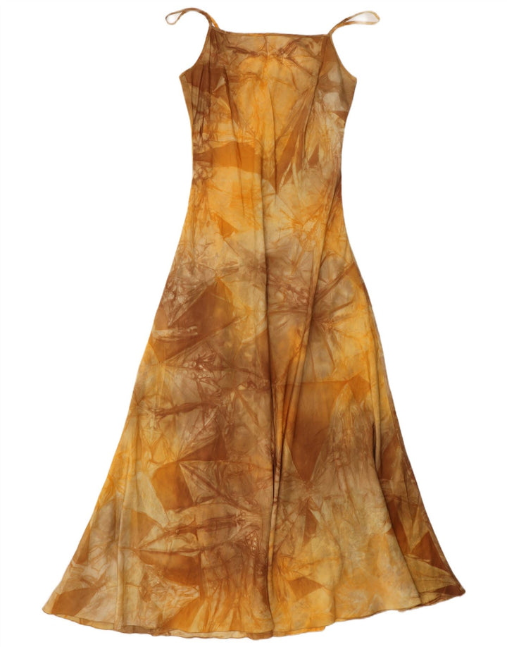 Abito maxi slip da donna vintage con motivo astratto IT 44 Seta marrone medio