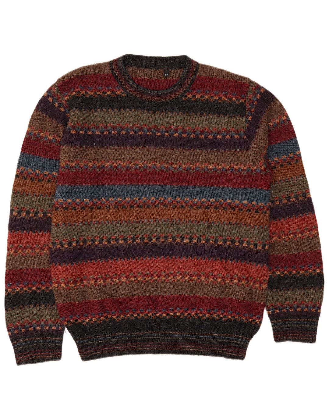Maglione vintage da uomo girocollo IT 52 a righe grandi multicolori
