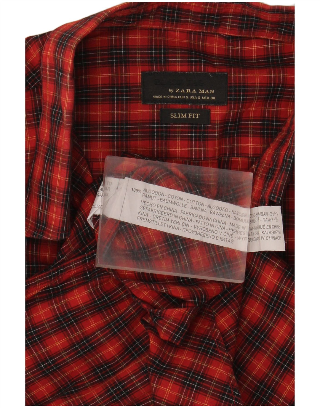 Camicia Zara da uomo slim fit in cotone a quadri rossi piccoli