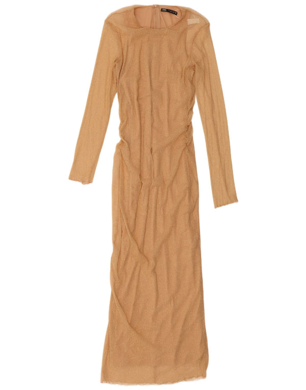 Vestito lungo trasparente da donna Zara a maniche lunghe UK 10 piccolo beige chiazzato