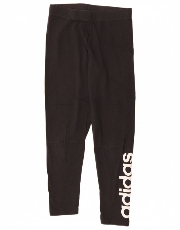 ADIDAS Womens Graphic Leggings UK 12/14 Medium Black Cotton