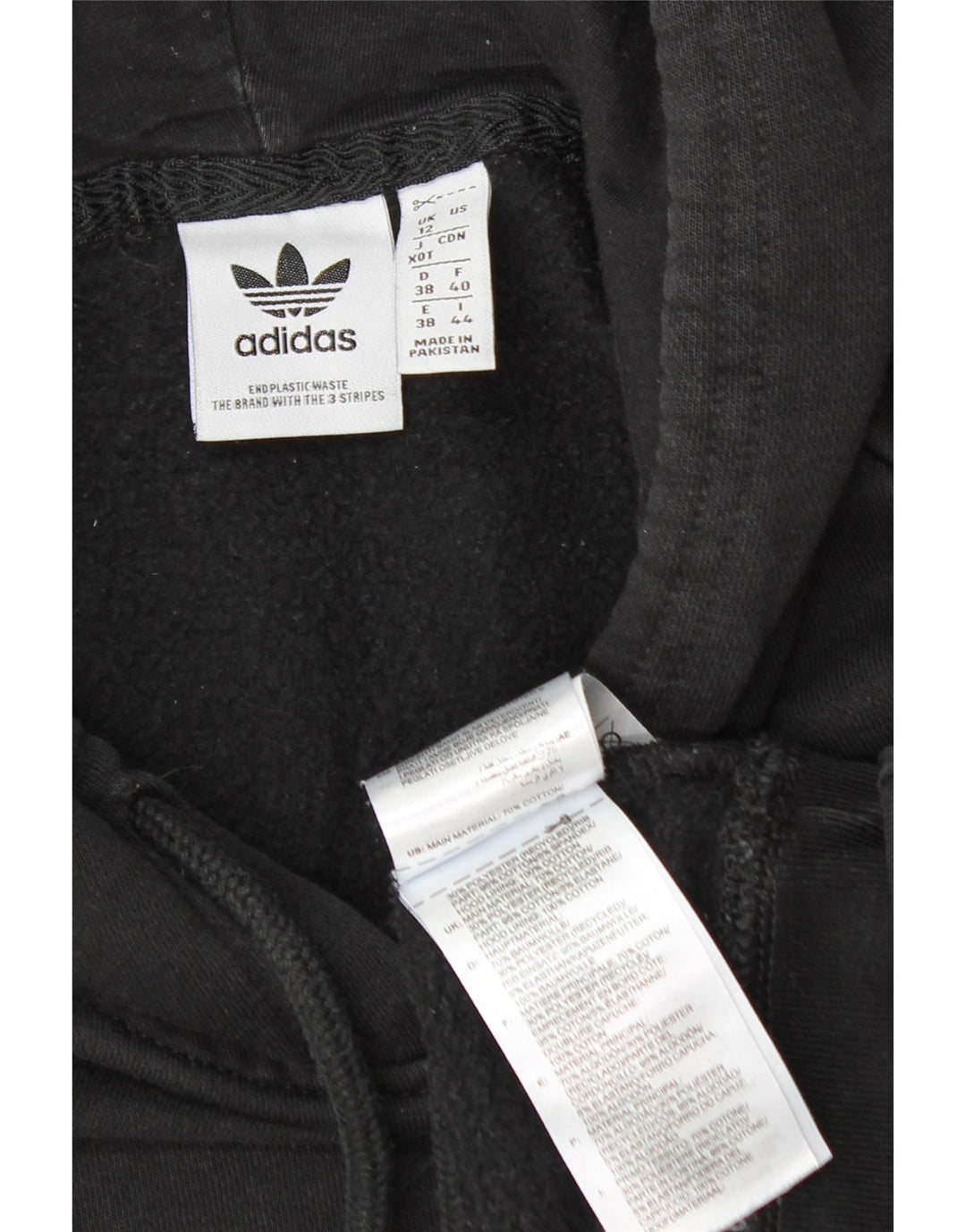 Felpa con cappuccio oversize da donna Adidas UK 12 cotone nero medio
