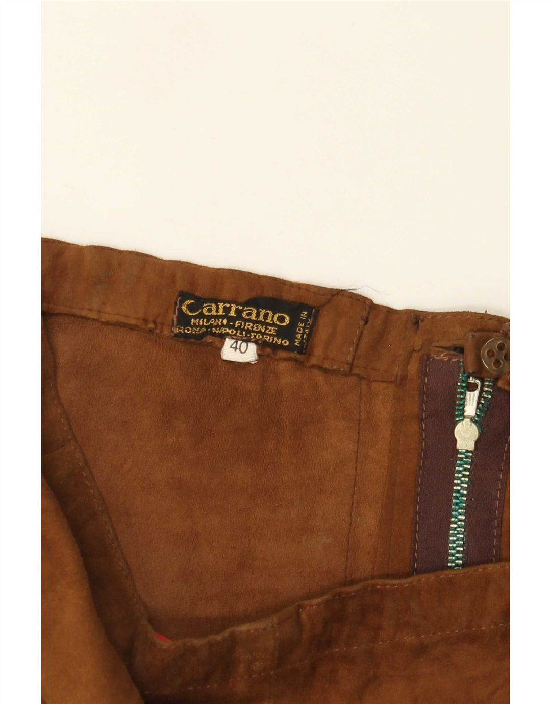 Pantaloni vintage in pelle scamosciata dritti da donna EU 40 medi W28 L26 Marrone