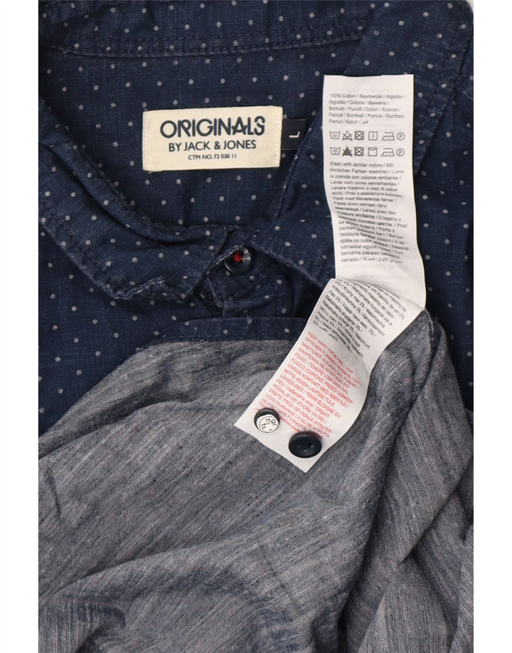 JACK & JONES Camicia da uomo grande in cotone maculato blu navy