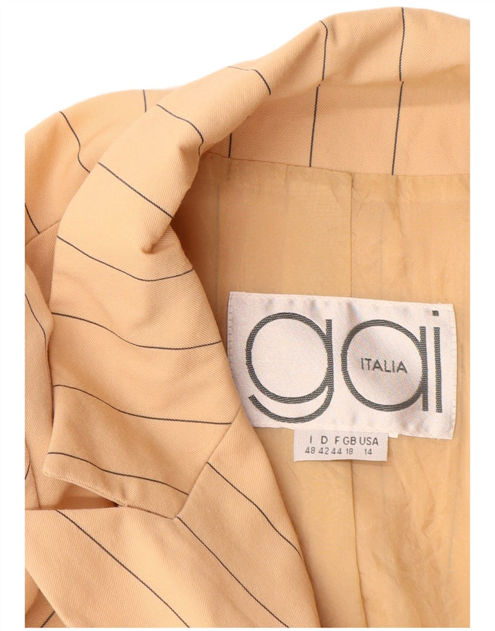 Giacca blazer doppiopetto da donna VINTAGE UK 18 XL gessato beige