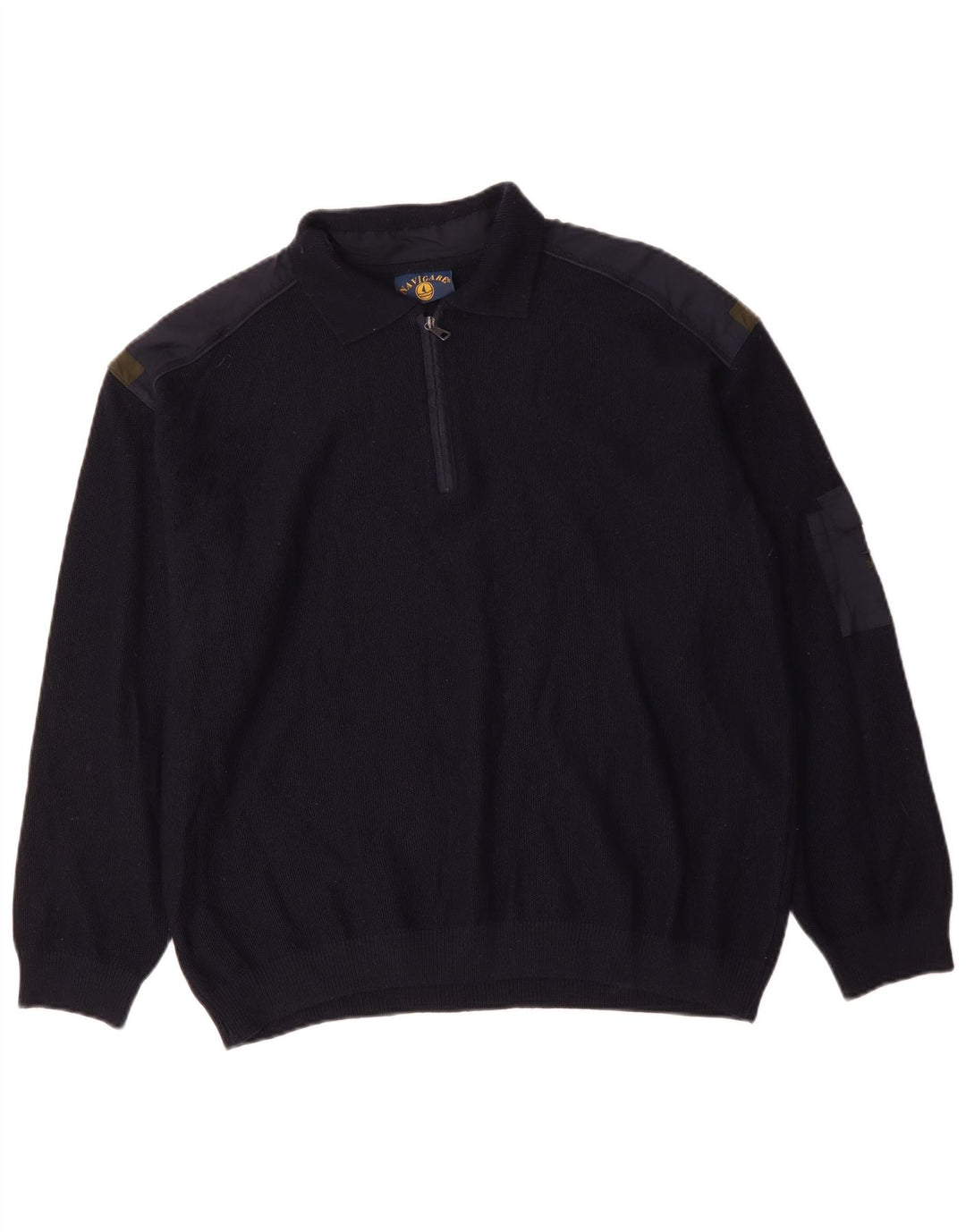 NAVIGARE Maglione da uomo con zip e collo a polo 2XL in lana merino blu navy