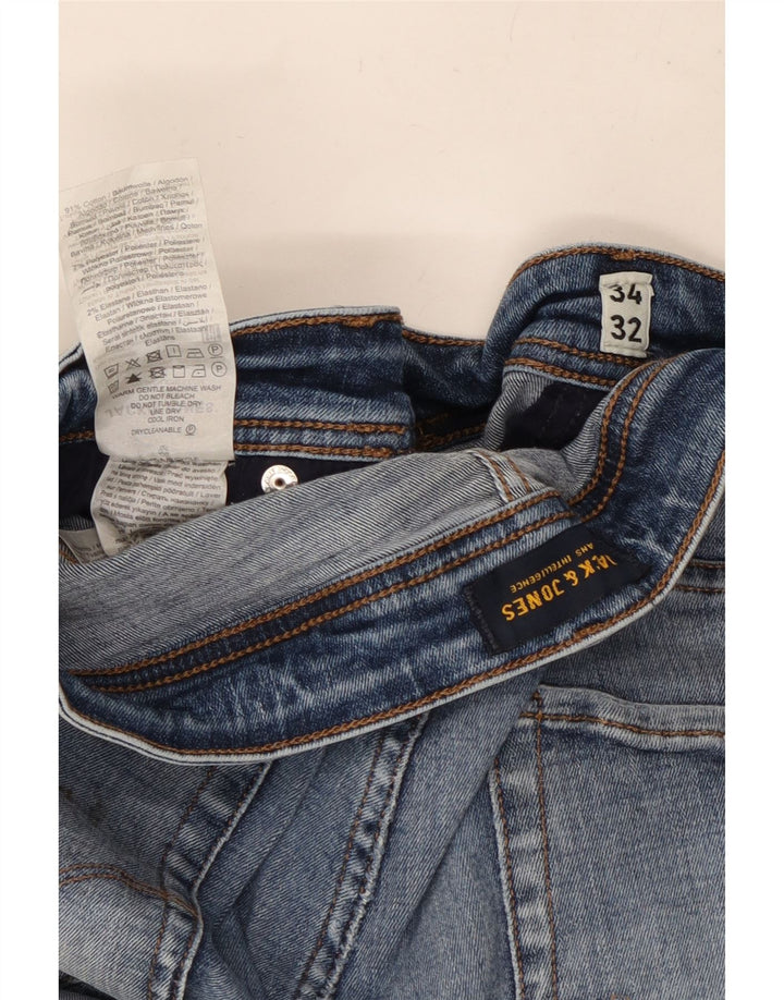 JACK & JONES Uomo GLENN Jeans slim effetto consumato W34 L32 cotone blu
