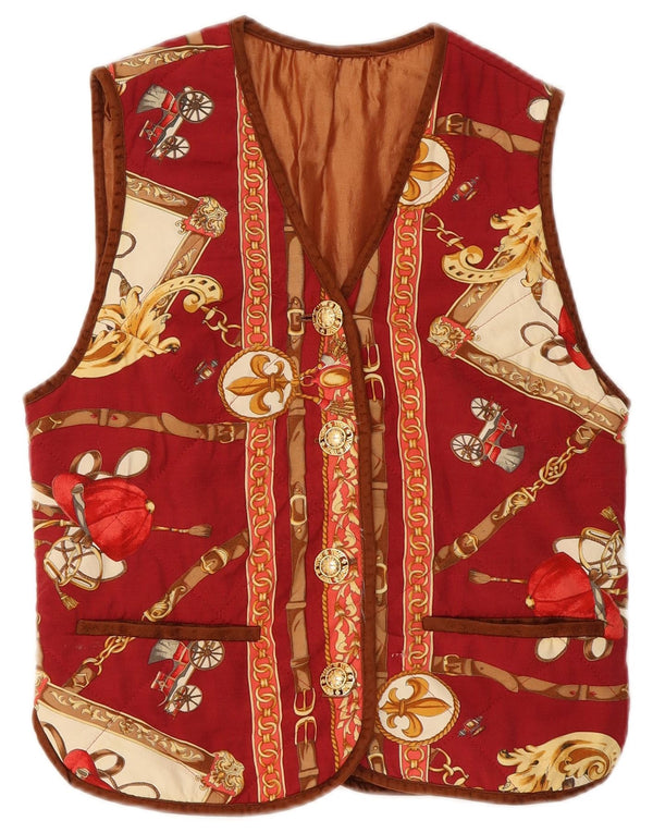 Gilet vintage da donna con motivo astratto da equitazione UK 12 rosso medio