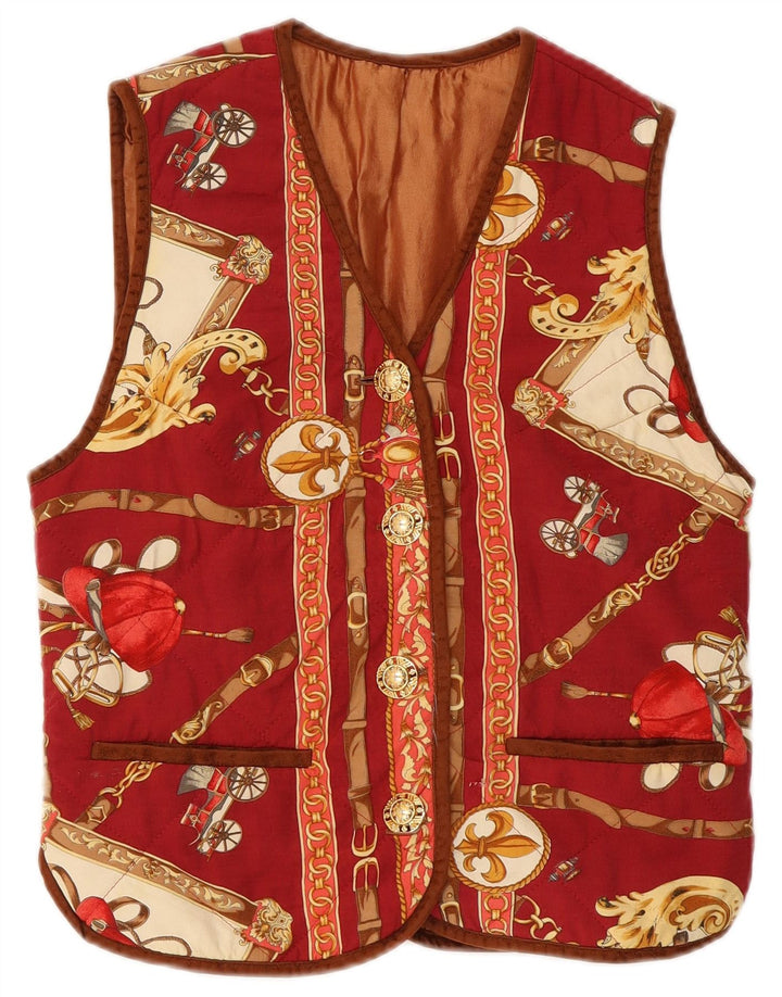Gilet vintage da donna con motivo astratto da equitazione UK 12 rosso medio