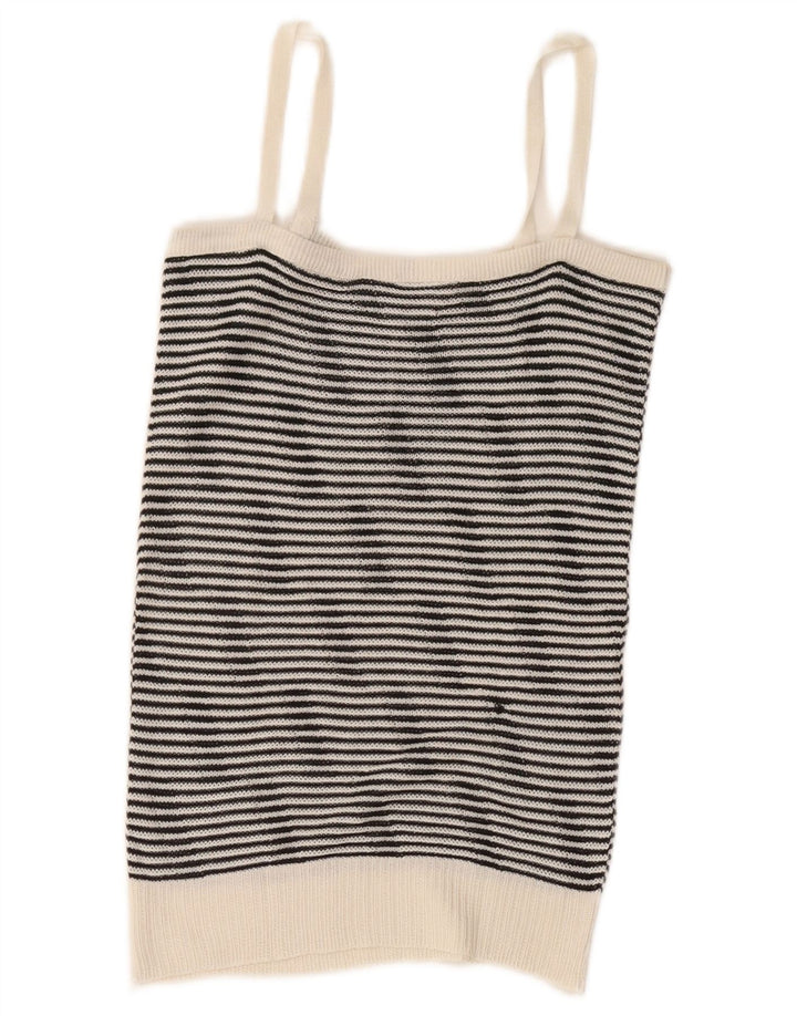 Canottiera vintage da donna in maglia corta in maglia UK 8 piccola a righe bianche