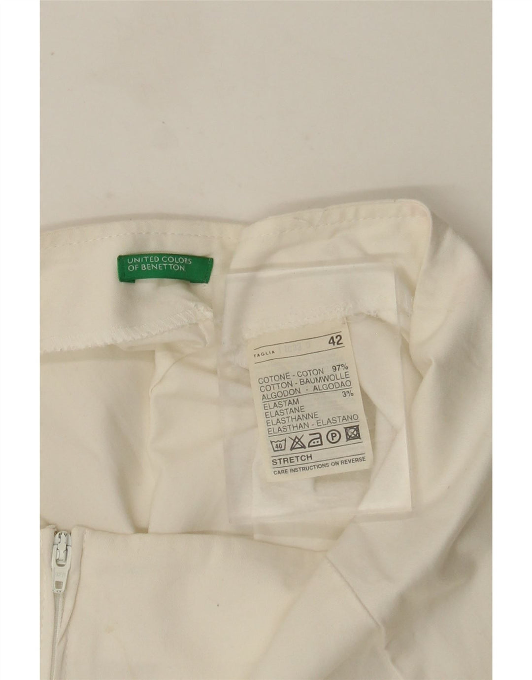 Gonna a trapezio da donna Benetton IT 42 media W28 cotone bianco