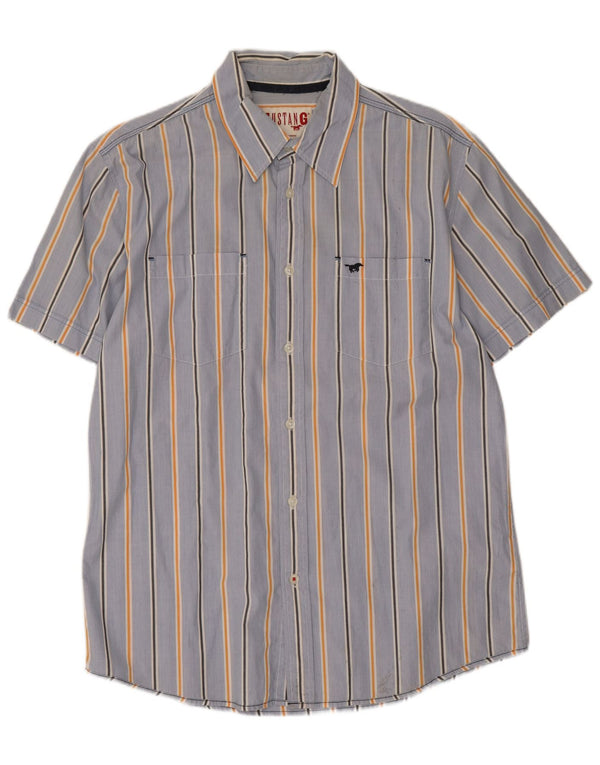 Camicia a maniche corte con grafica da uomo Mustang, cotone gessato blu grande