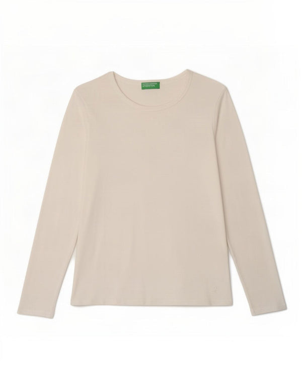 Top da donna Benetton manica lunga UK 10 piccolo cotone bianco