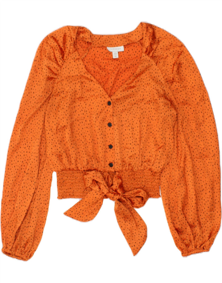 TOPSHOP Womens Crop Shirt Blouse UK 8 Small Orange Spotted Polyester | Vintage Topshop | Thrift | Second-Hand Topshop | Used Clothing | Messina Hembry 