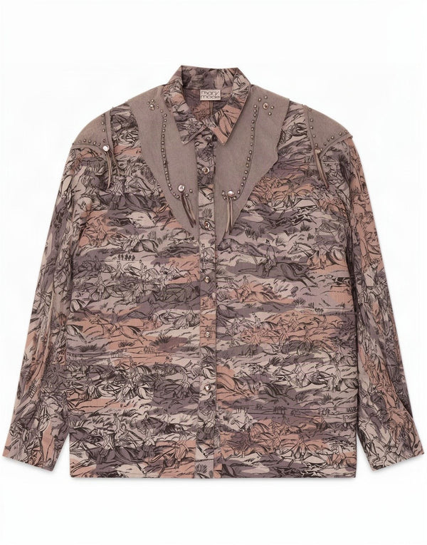 Camicetta camicia vintage da donna EU 44 XL stampa animalier grigia