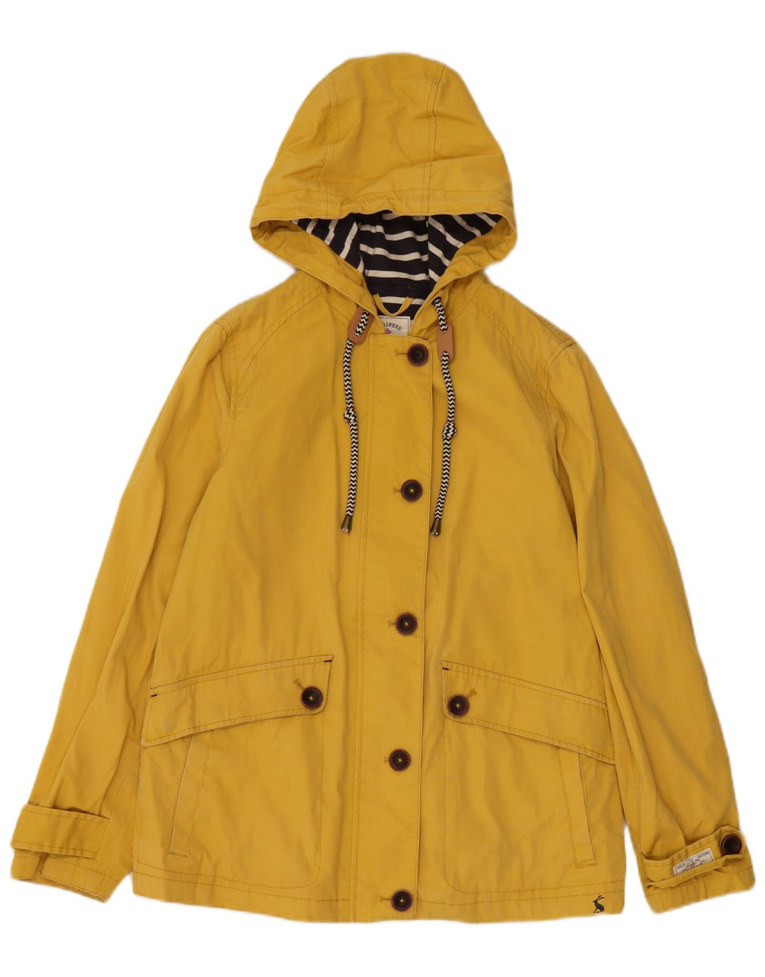 JOULES Giacca antipioggia con cappuccio da donna UK 8 piccola in cotone giallo