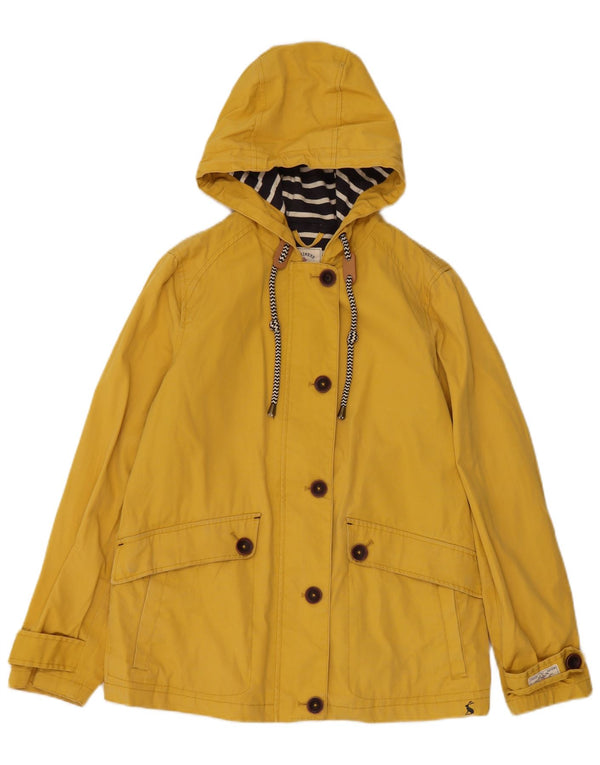 JOULES Giacca antipioggia con cappuccio da donna UK 8 piccola in cotone giallo