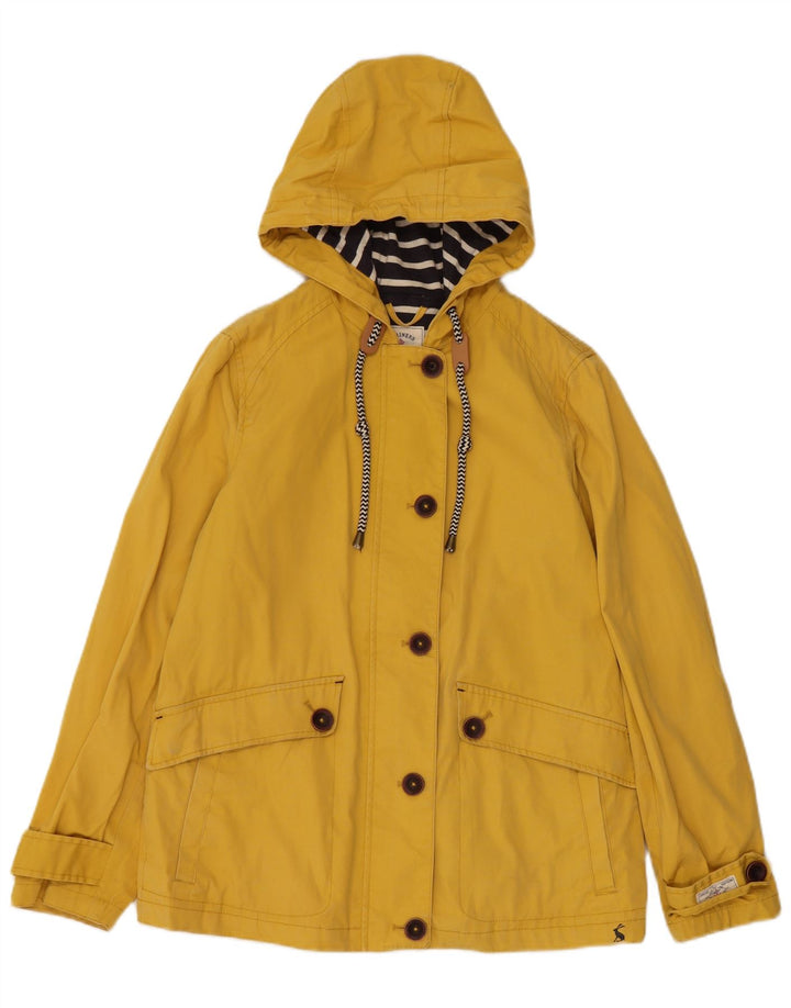 JOULES Giacca antipioggia con cappuccio da donna UK 8 piccola in cotone giallo