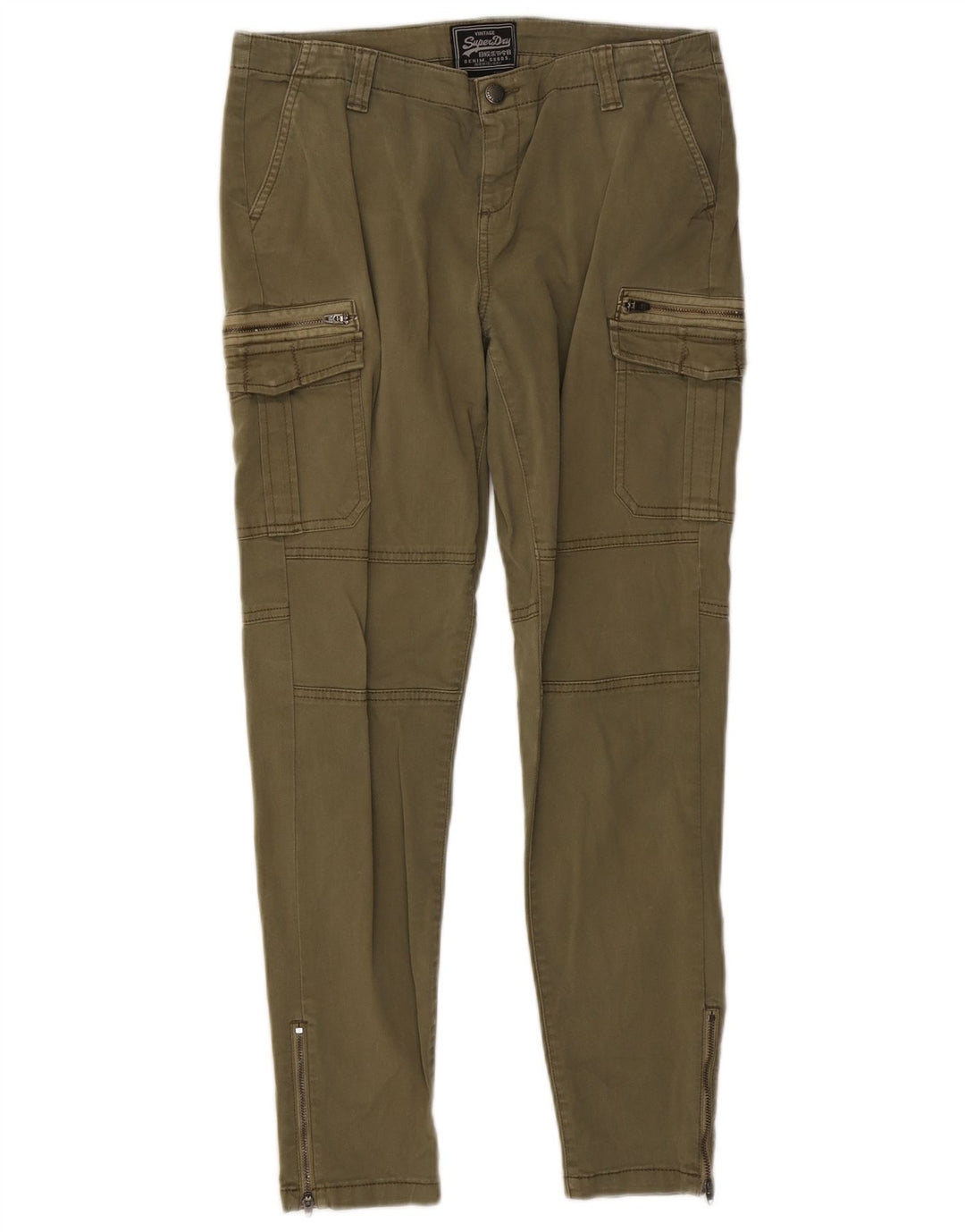 SUPERDRY Womens Slim Cargo Trousers Medium W30 L27 Khaki Cotton