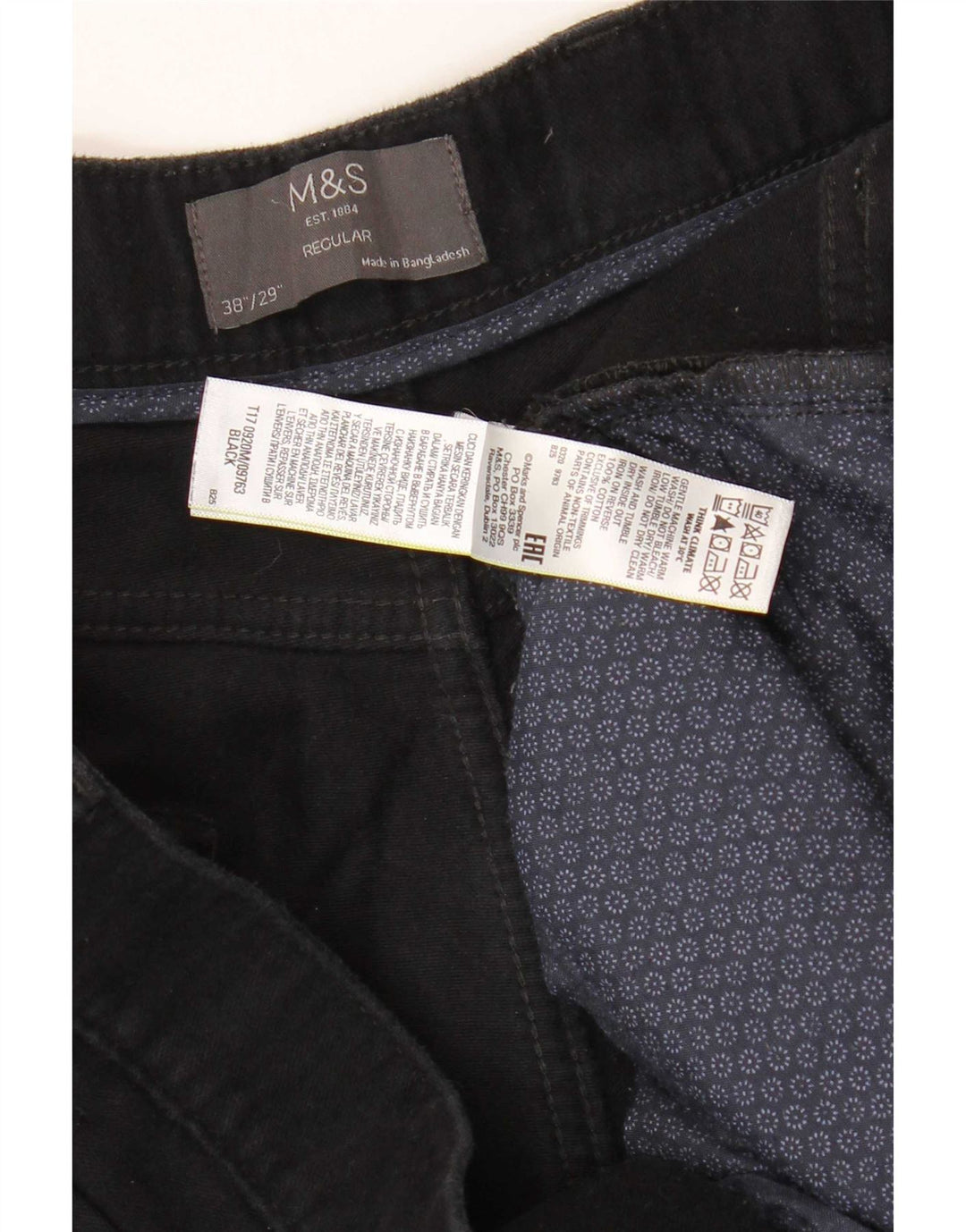 Pantaloni casual vestibilità regolare da uomo Marks & Spencer W38 L29 cotone nero