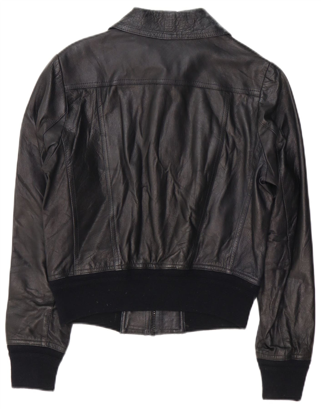 Giacca in pelle da donna vintage IT 46 grande in pelle nera