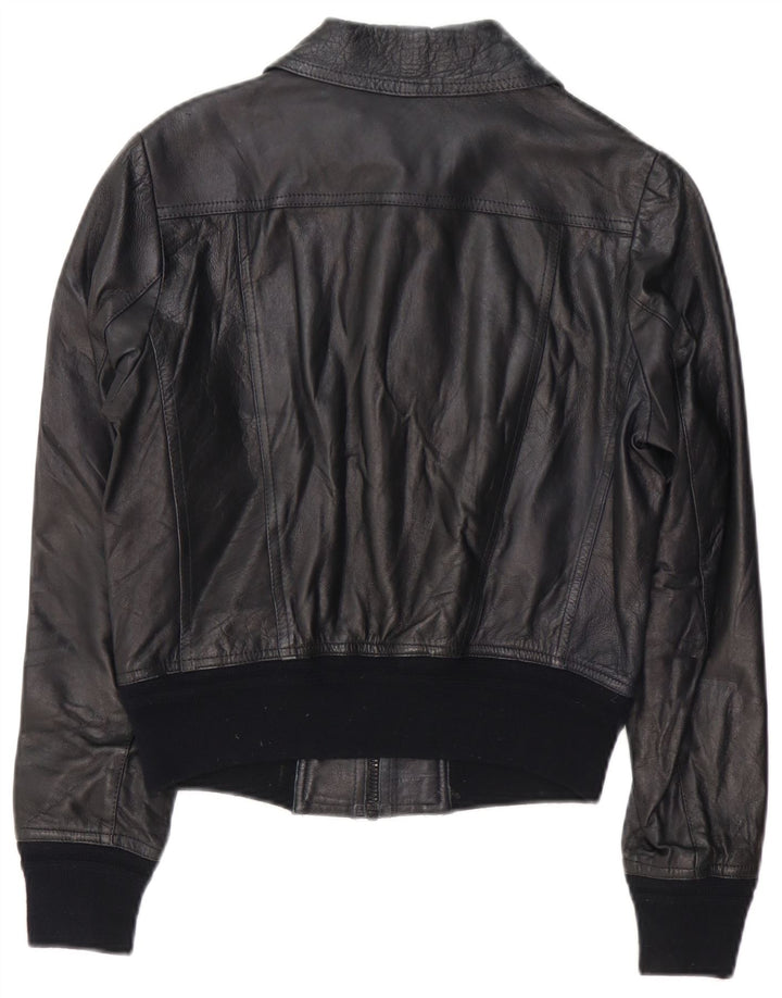 Giacca in pelle da donna vintage IT 46 grande in pelle nera