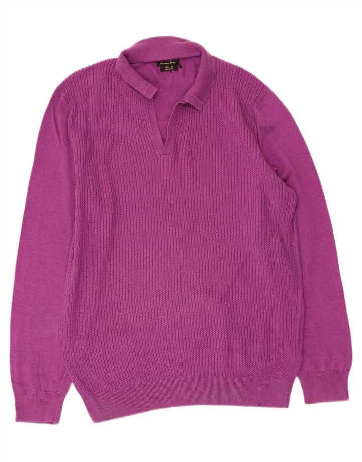 MASSIMO DUTTI Mens Polo Neck Jumper Sweater Large Purple Cotton
