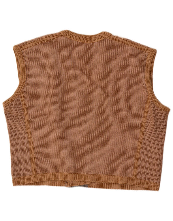Vintage Womens Knit Waistcoat UK 16 Large Beige Striped