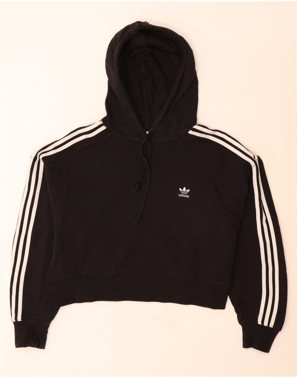 Felpa con cappuccio oversize corta da donna Adidas UK 12 cotone nero medio