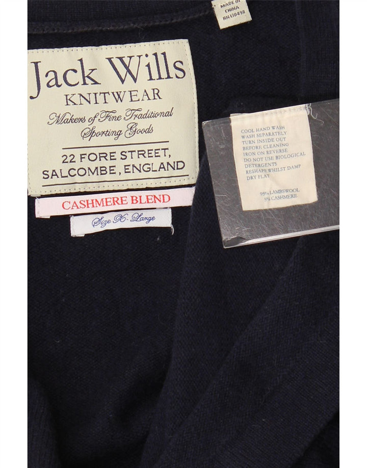 JACK WILLS Maglione cardigan da donna UK 18 XL Lana d'agnello blu navy
