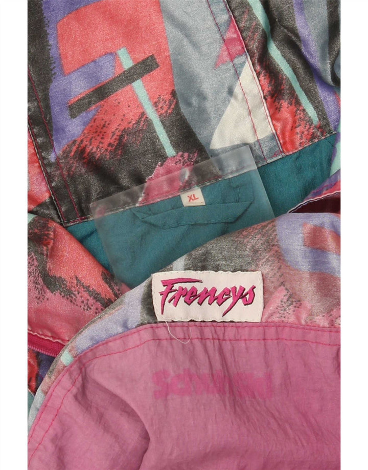 Giacca antipioggia grafica oversize da donna vintage UK 18 XL multicolore