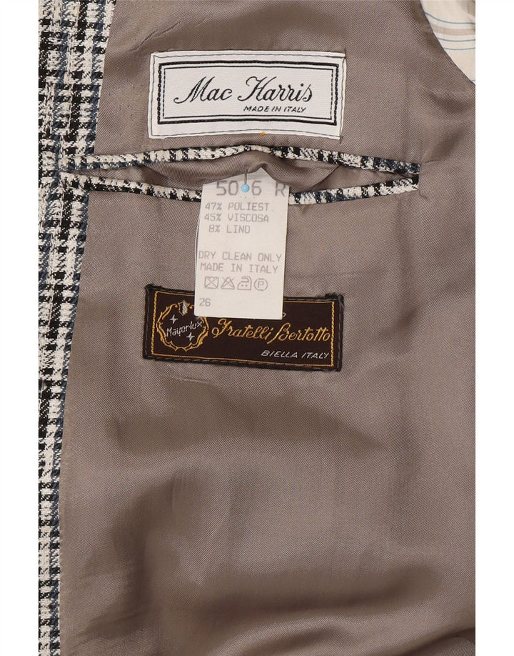 Giacca blazer da uomo a 2 bottoni VINTAGE IT 50 grande poliestere a quadri grigi