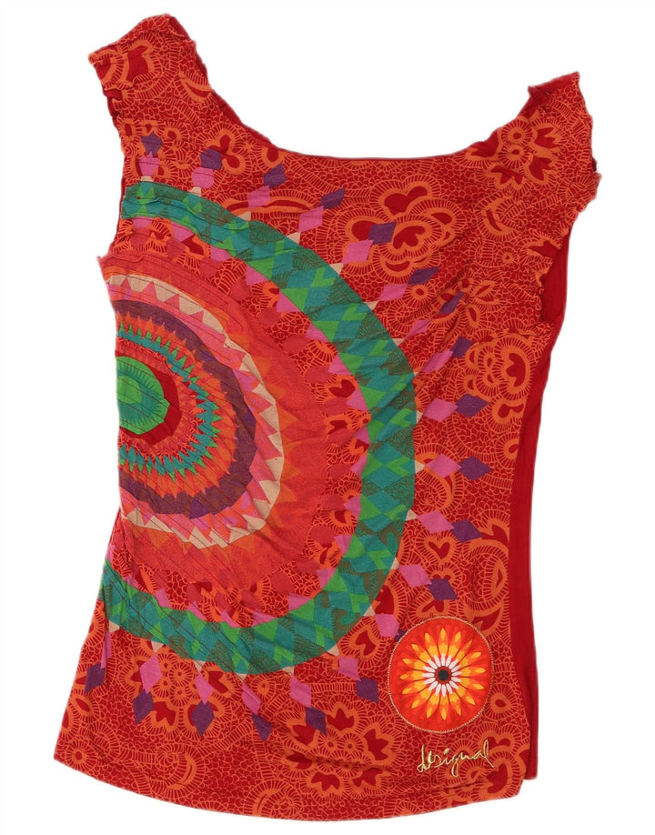 Desigual Top monospalla da donna UK 14 Large Rosso geometrico