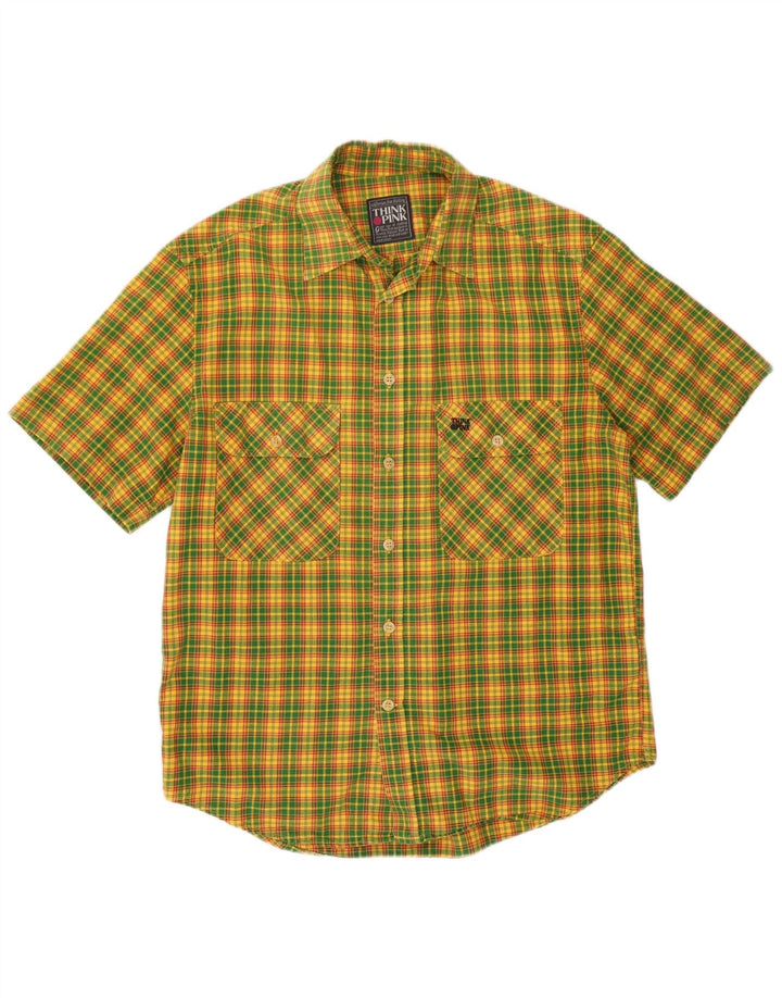 Camicia a maniche corte da uomo Think Pink in cotone a quadri gialli piccoli
