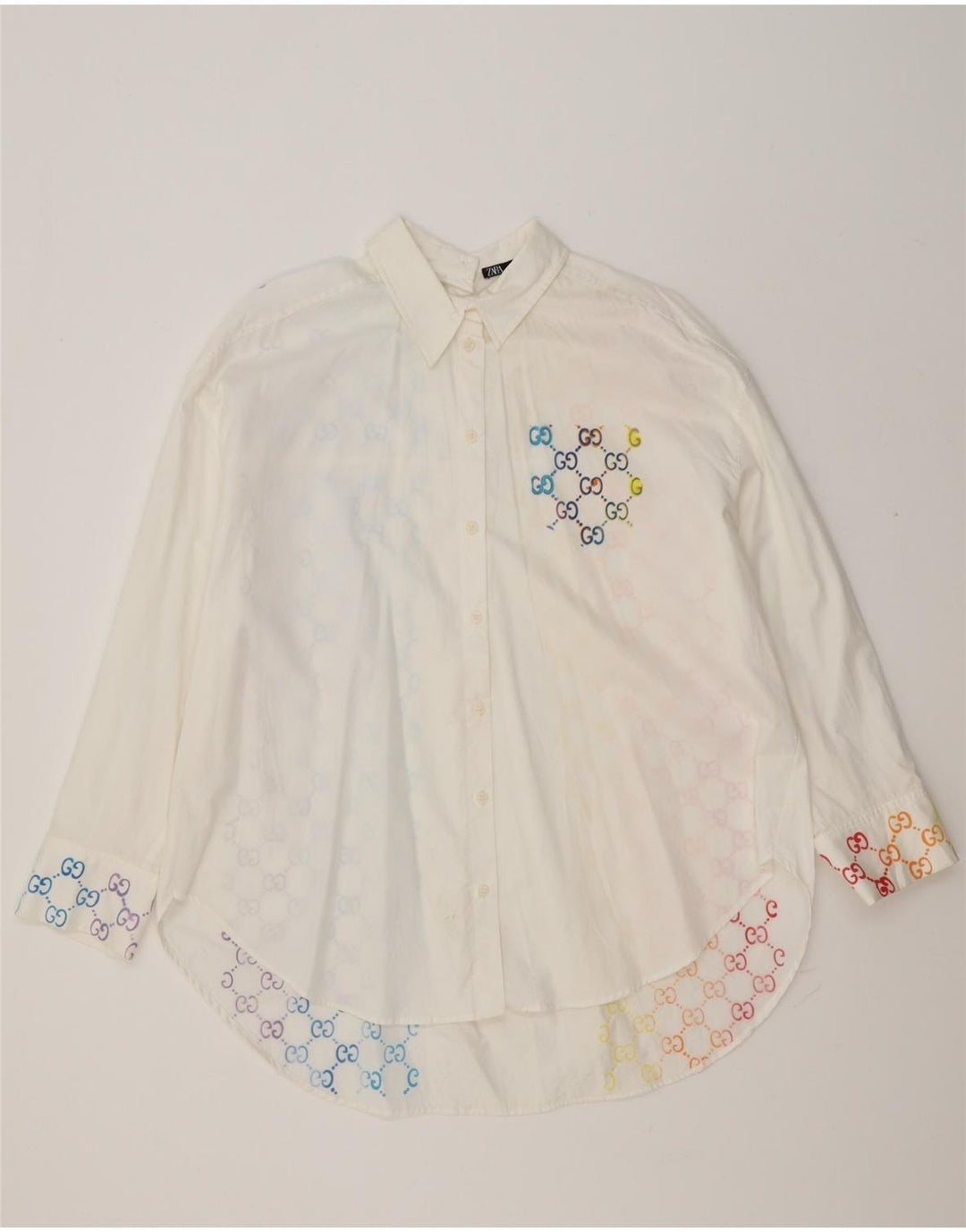 Camicia oversize da donna Zara UK 14 Cotone geometrico bianco medio
