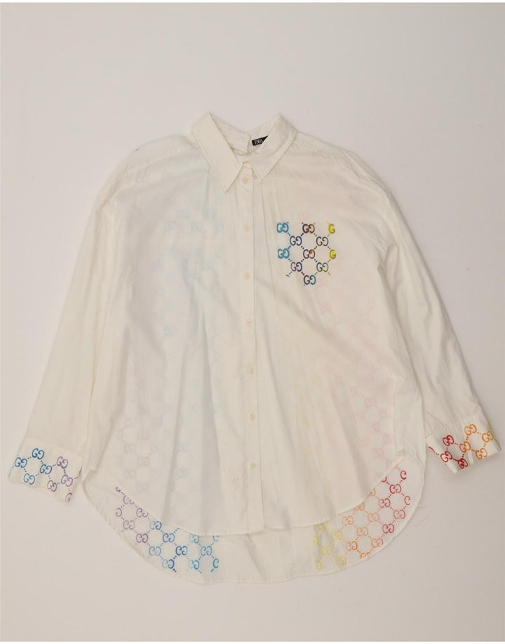 Camicia oversize da donna Zara UK 14 Cotone geometrico bianco medio
